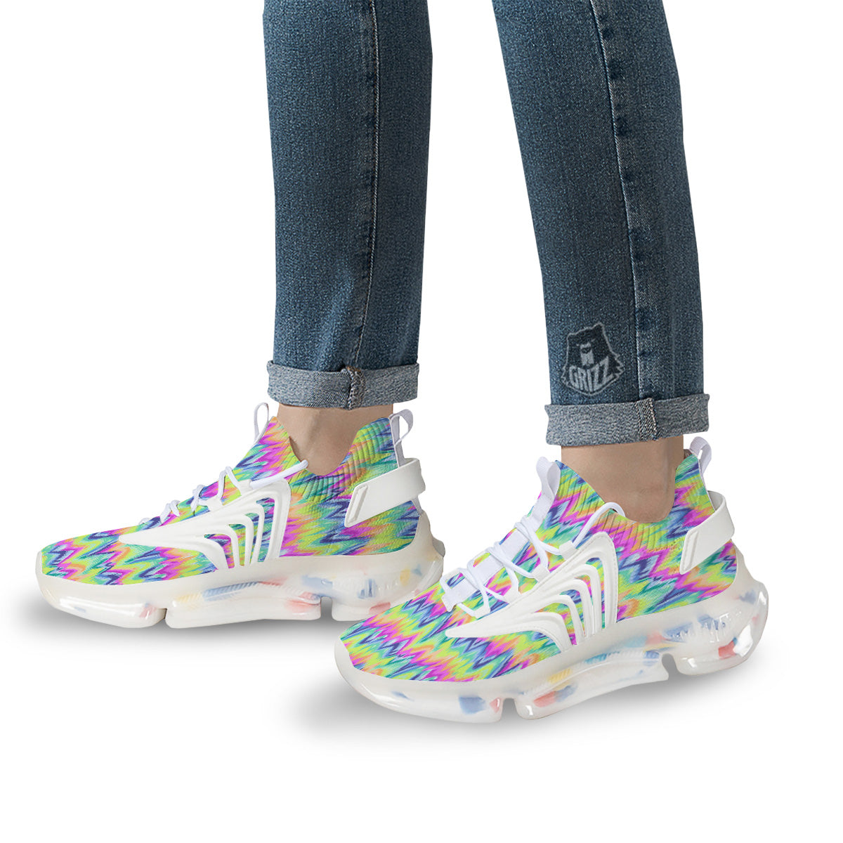 Tie Dye Zigzag Rainbow Print Pattern White Gym Shoes-grizzshop