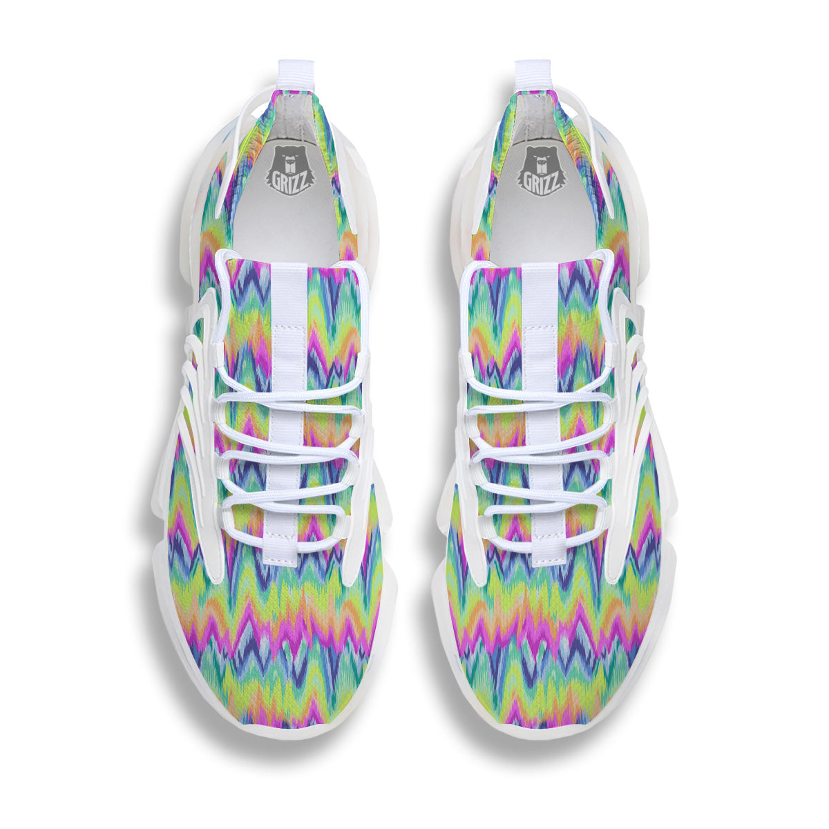 Tie Dye Zigzag Rainbow Print Pattern White Gym Shoes-grizzshop