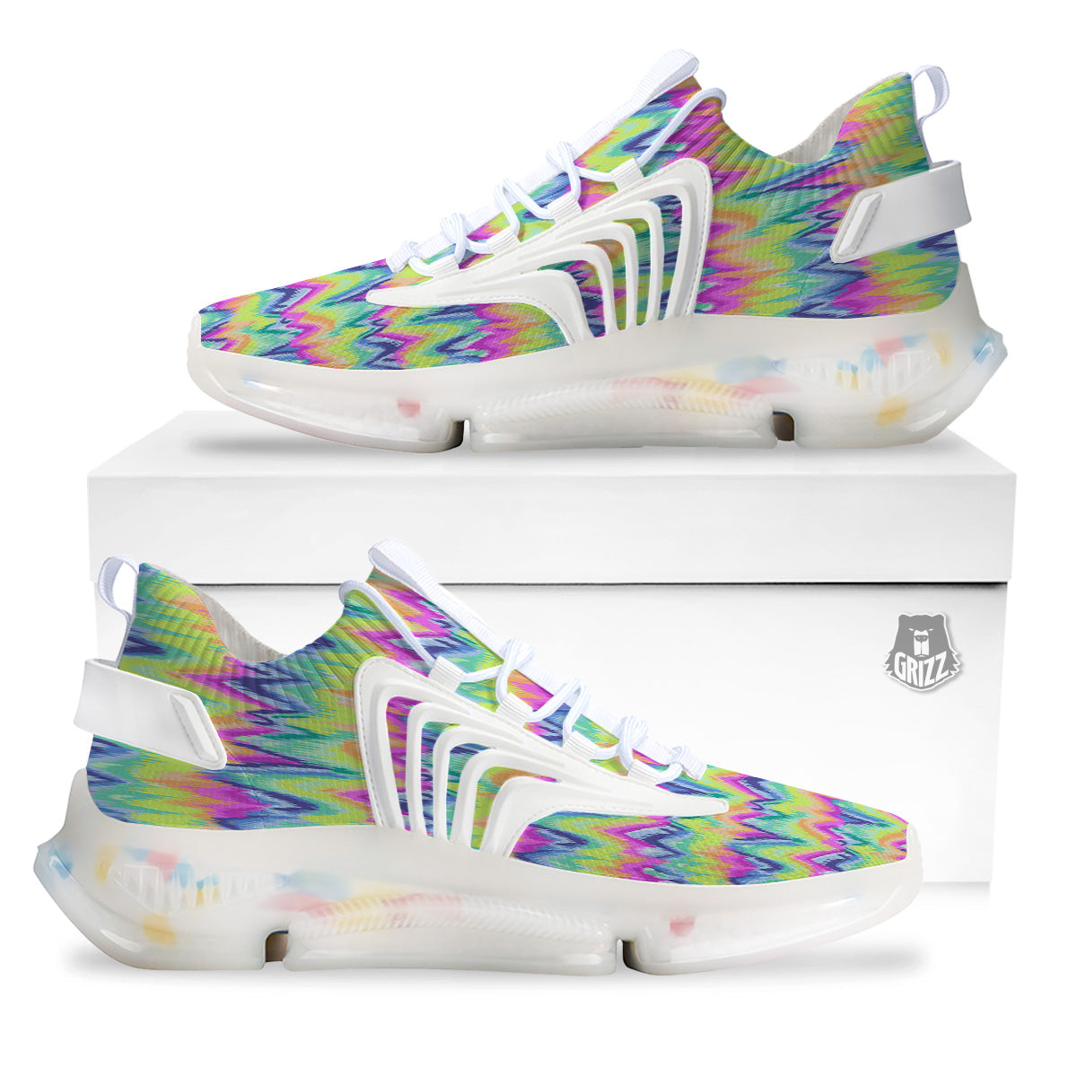 Tie Dye Zigzag Rainbow Print Pattern White Gym Shoes-grizzshop