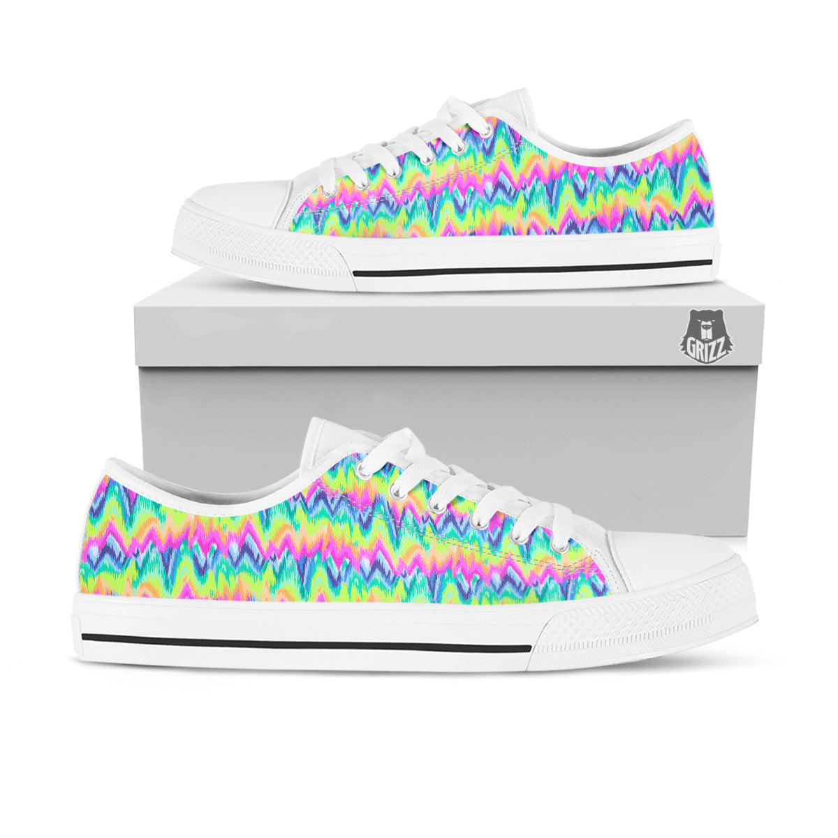 Tie Dye Zigzag Rainbow Print Pattern White Low Top Shoes-grizzshop