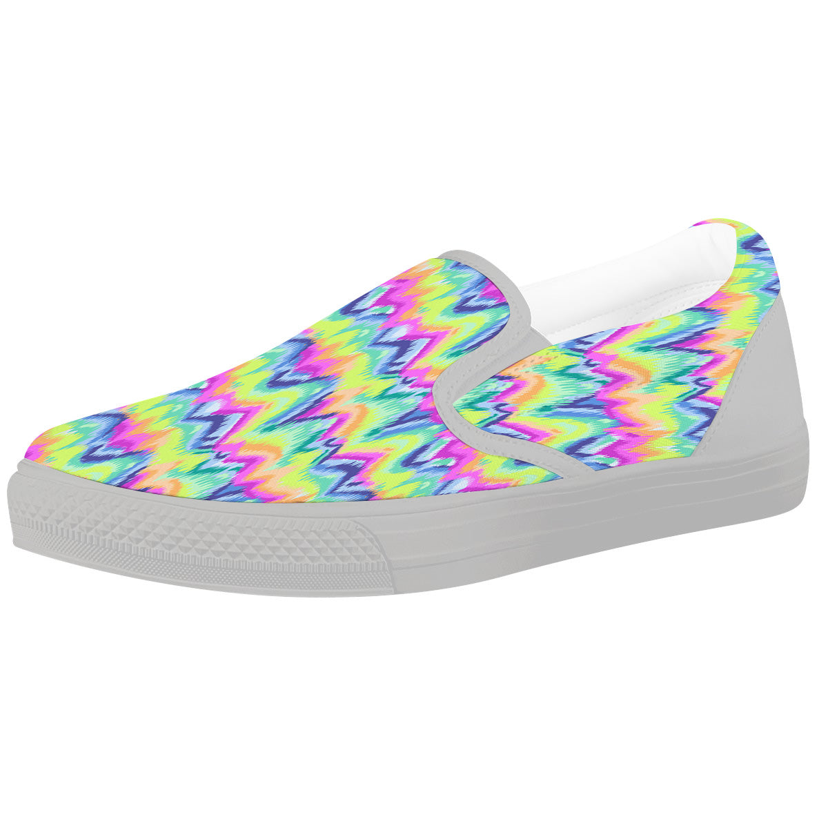Tie Dye Zigzag Rainbow Print Pattern White Slip On Shoes-grizzshop