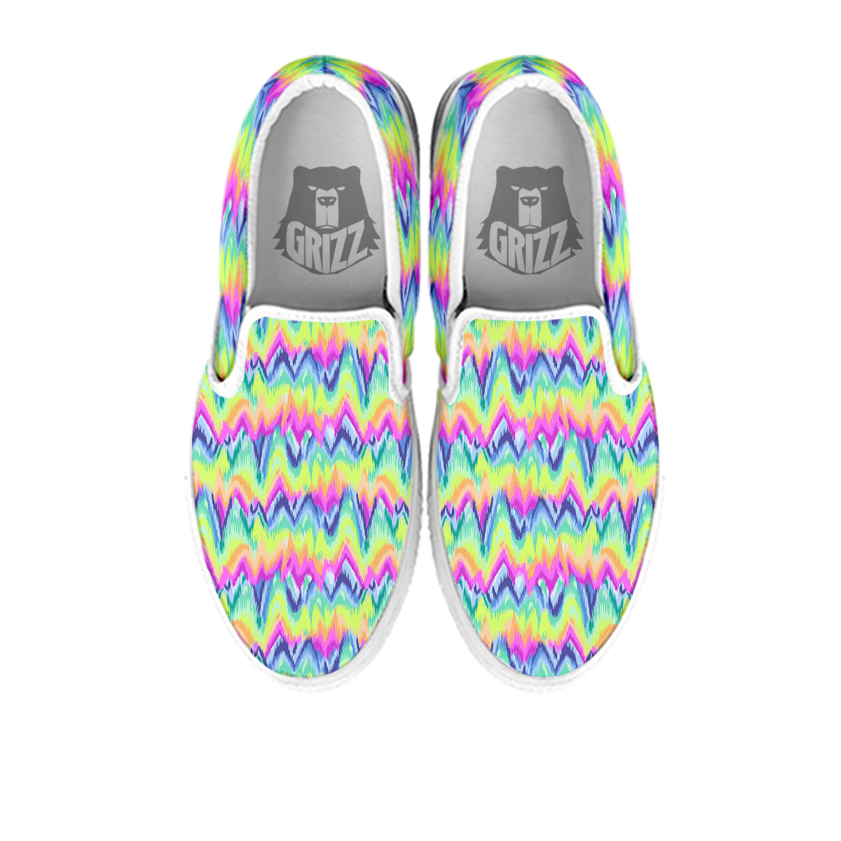 Tie Dye Zigzag Rainbow Print Pattern White Slip On Shoes-grizzshop