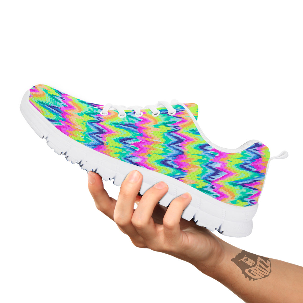 Tie Dye Zigzag Rainbow Print Pattern White Sneaker-grizzshop