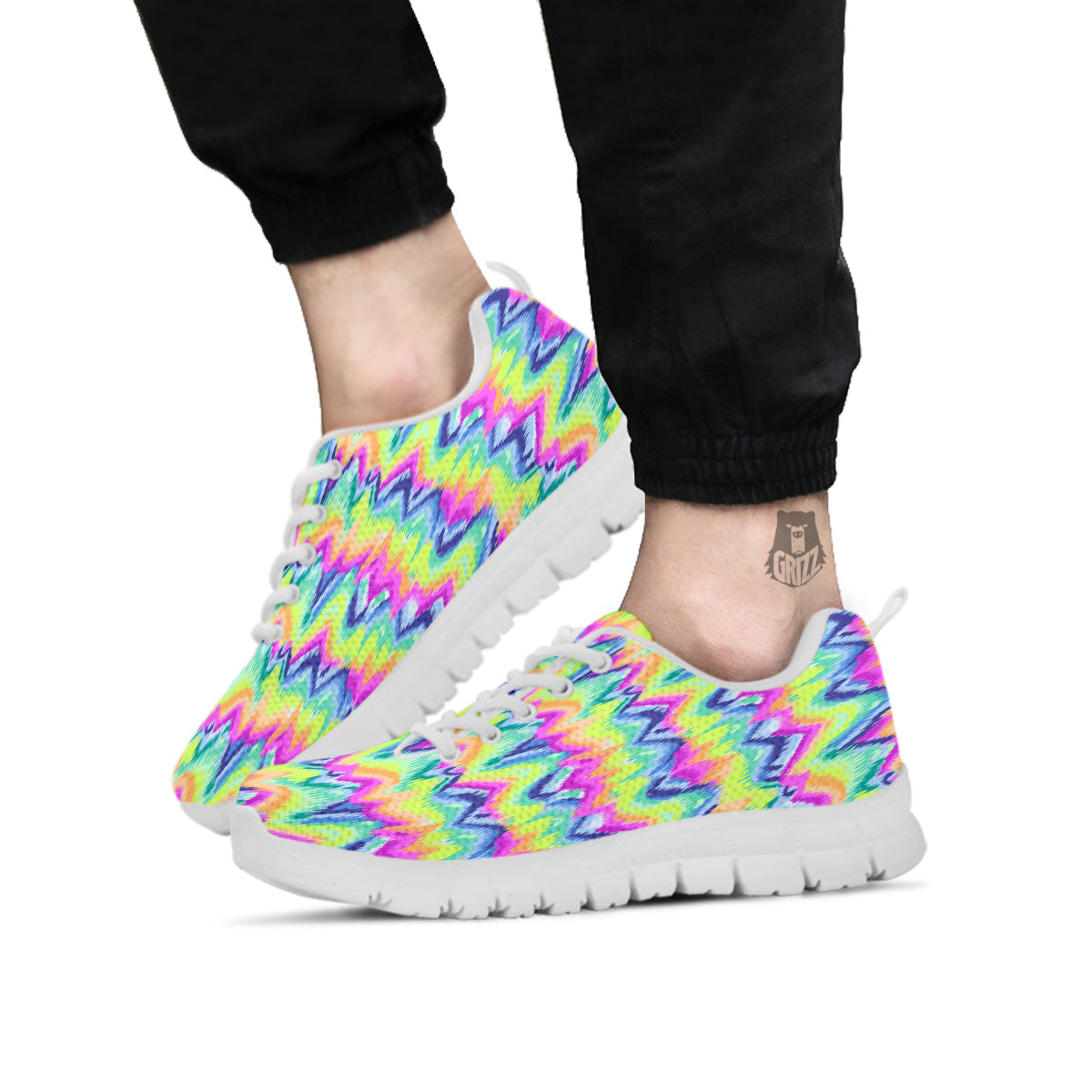 Tie Dye Zigzag Rainbow Print Pattern White Sneaker-grizzshop