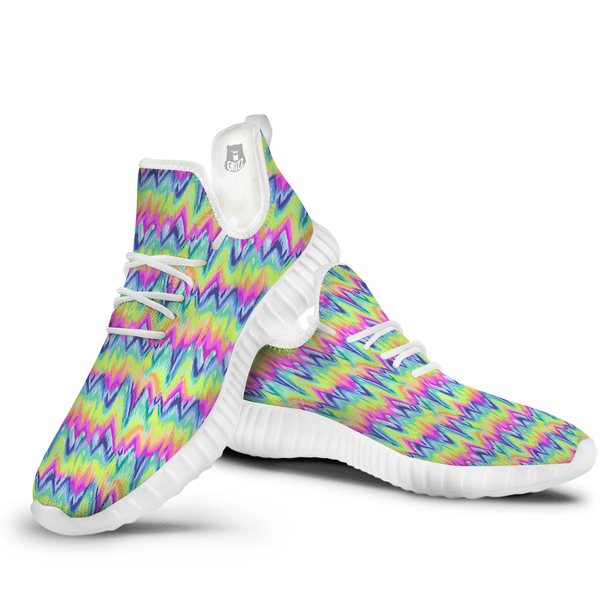 Tie Dye Zigzag Rainbow Print Pattern White Walking Shoes-grizzshop