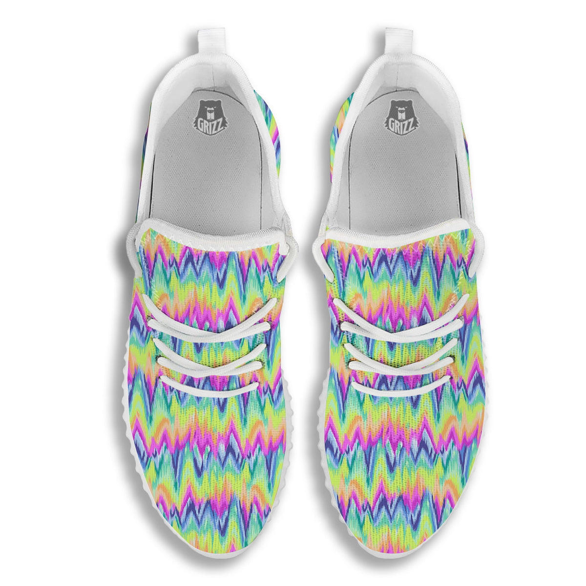 Tie Dye Zigzag Rainbow Print Pattern White Walking Shoes-grizzshop