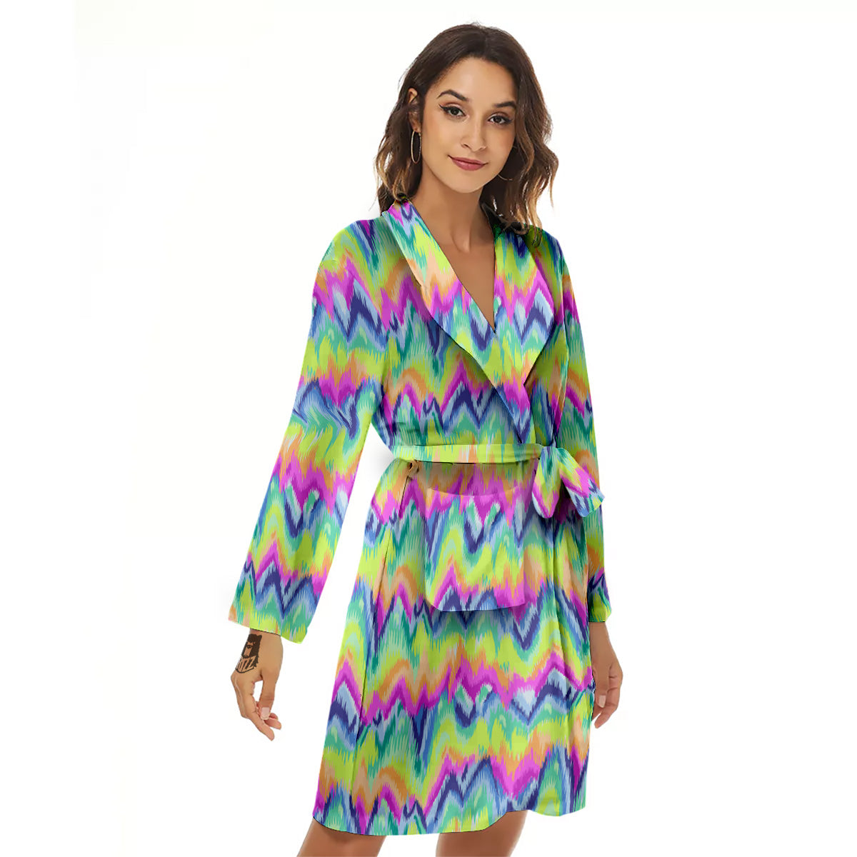 Tie Dye Zigzag Rainbow Print Pattern Women's Robe-grizzshop