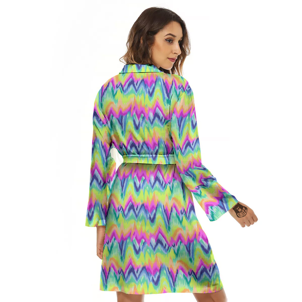 Tie Dye Zigzag Rainbow Print Pattern Women's Robe-grizzshop