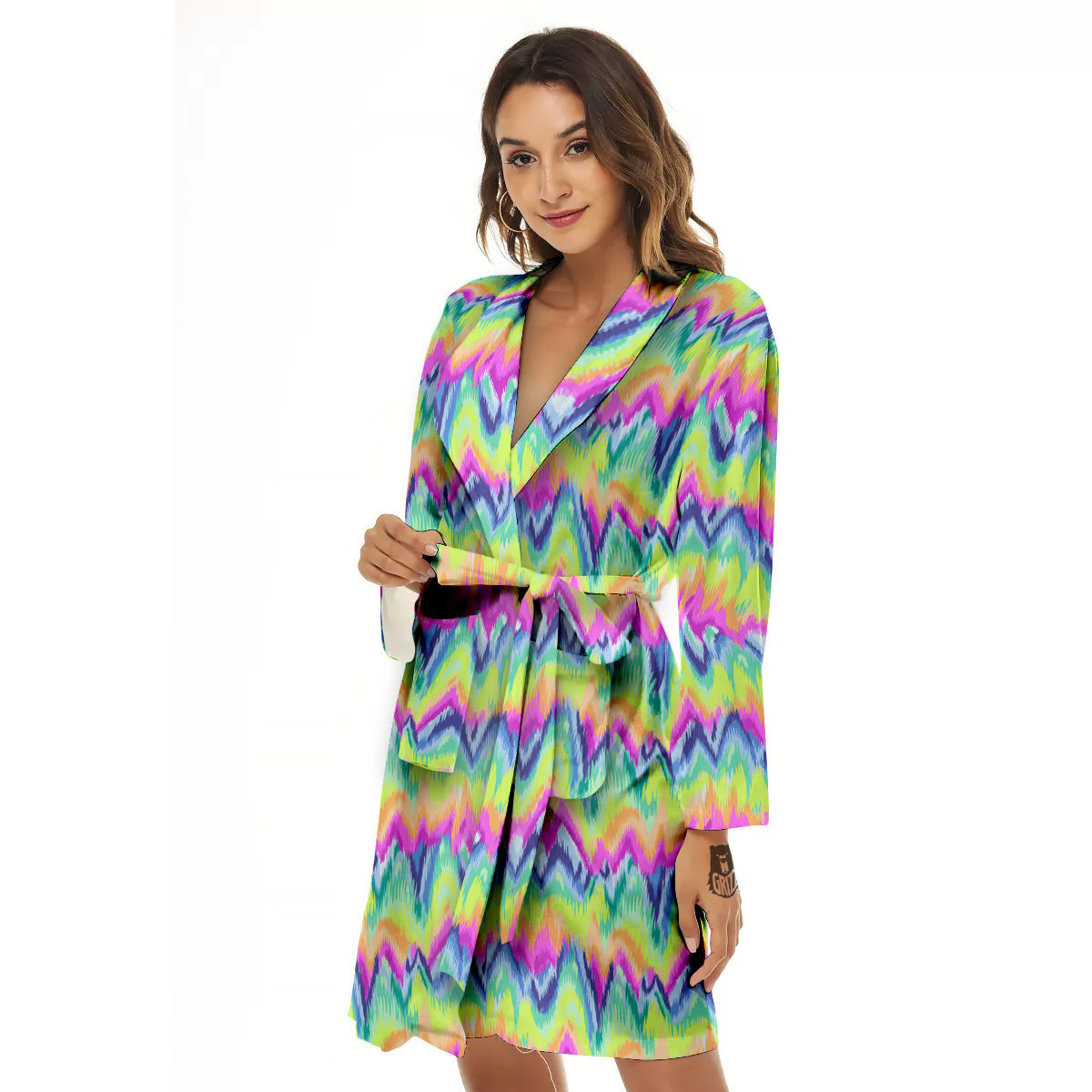 Tie Dye Zigzag Rainbow Print Pattern Women's Robe-grizzshop