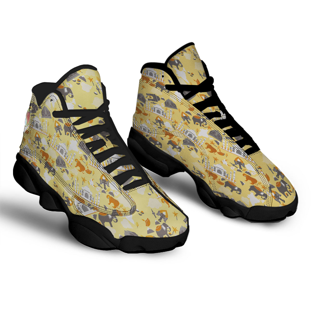 Tiger And Asian Elephant Print Black Basketball Shoes-grizzshop