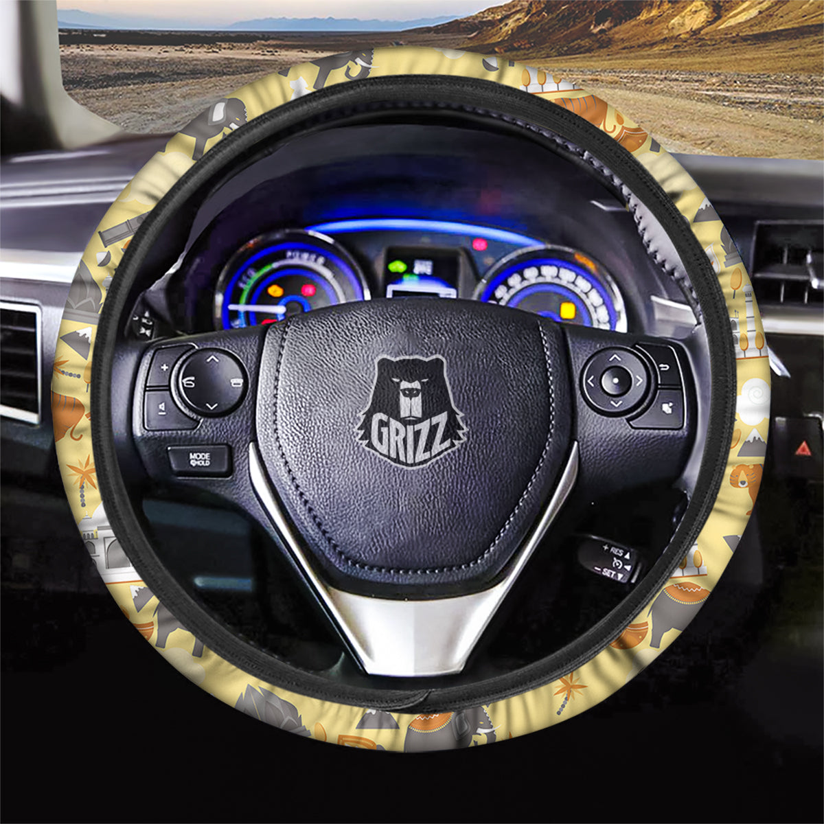 Tiger And Asian Elephant Print Car Steering Wheel Cover-grizzshop