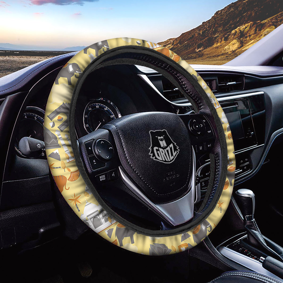 Tiger And Asian Elephant Print Car Steering Wheel Cover-grizzshop
