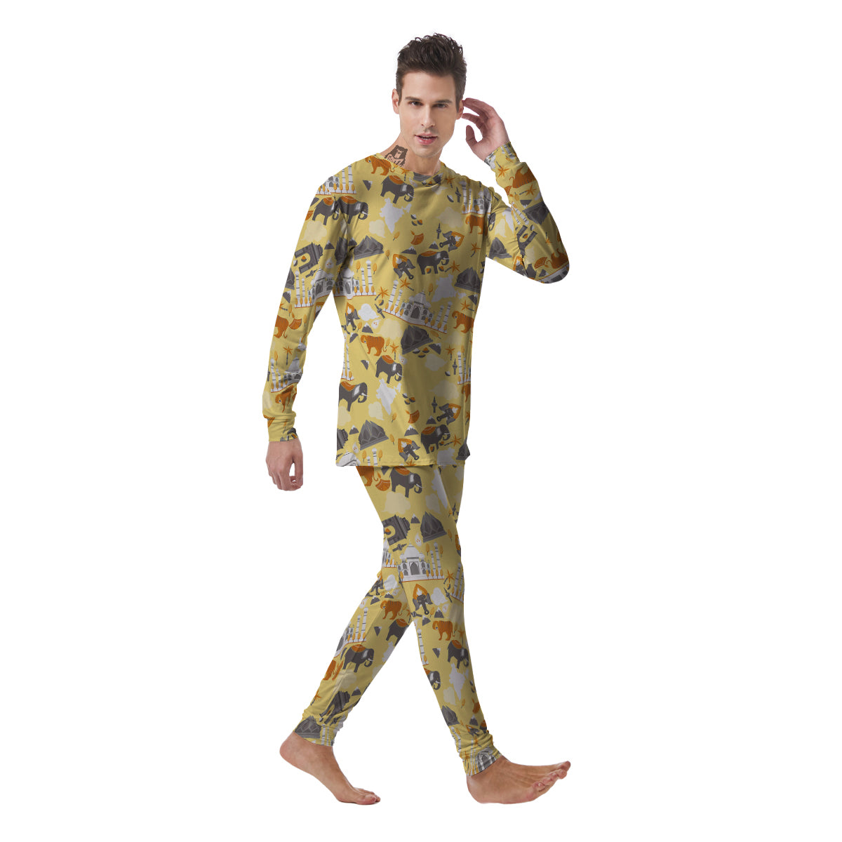 Tiger And Asian Elephant Print Men's Pajamas-grizzshop