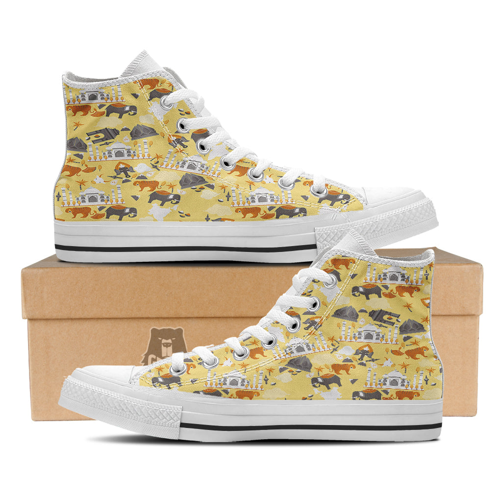 Tiger And Asian Elephant Print White High Top Shoes-grizzshop