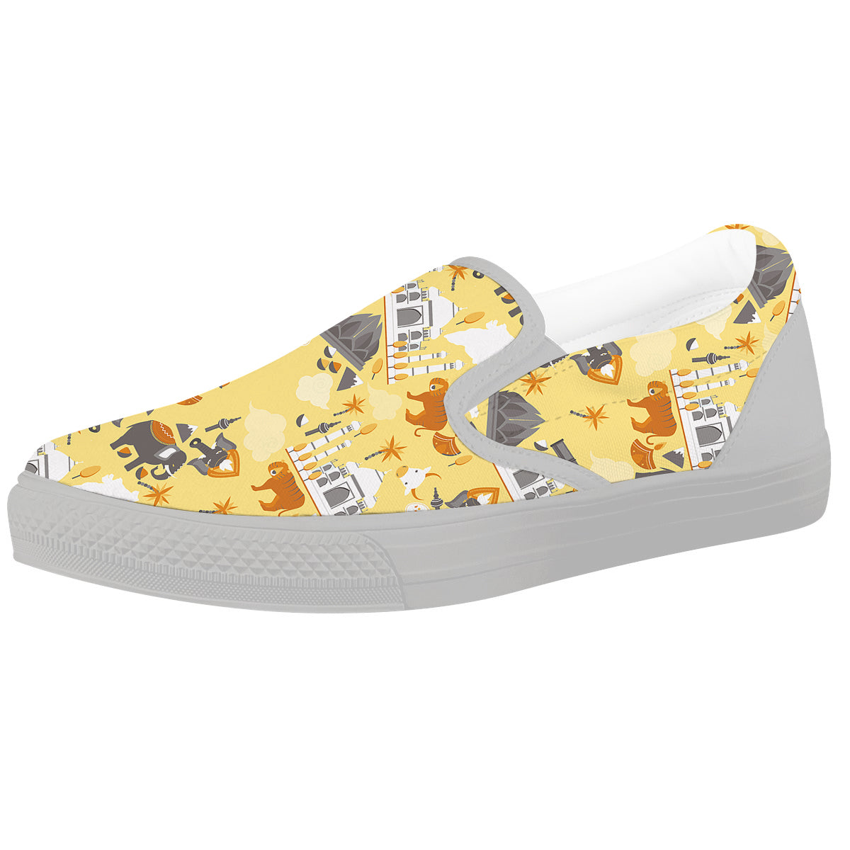 Tiger And Asian Elephant Print White Slip On Shoes-grizzshop