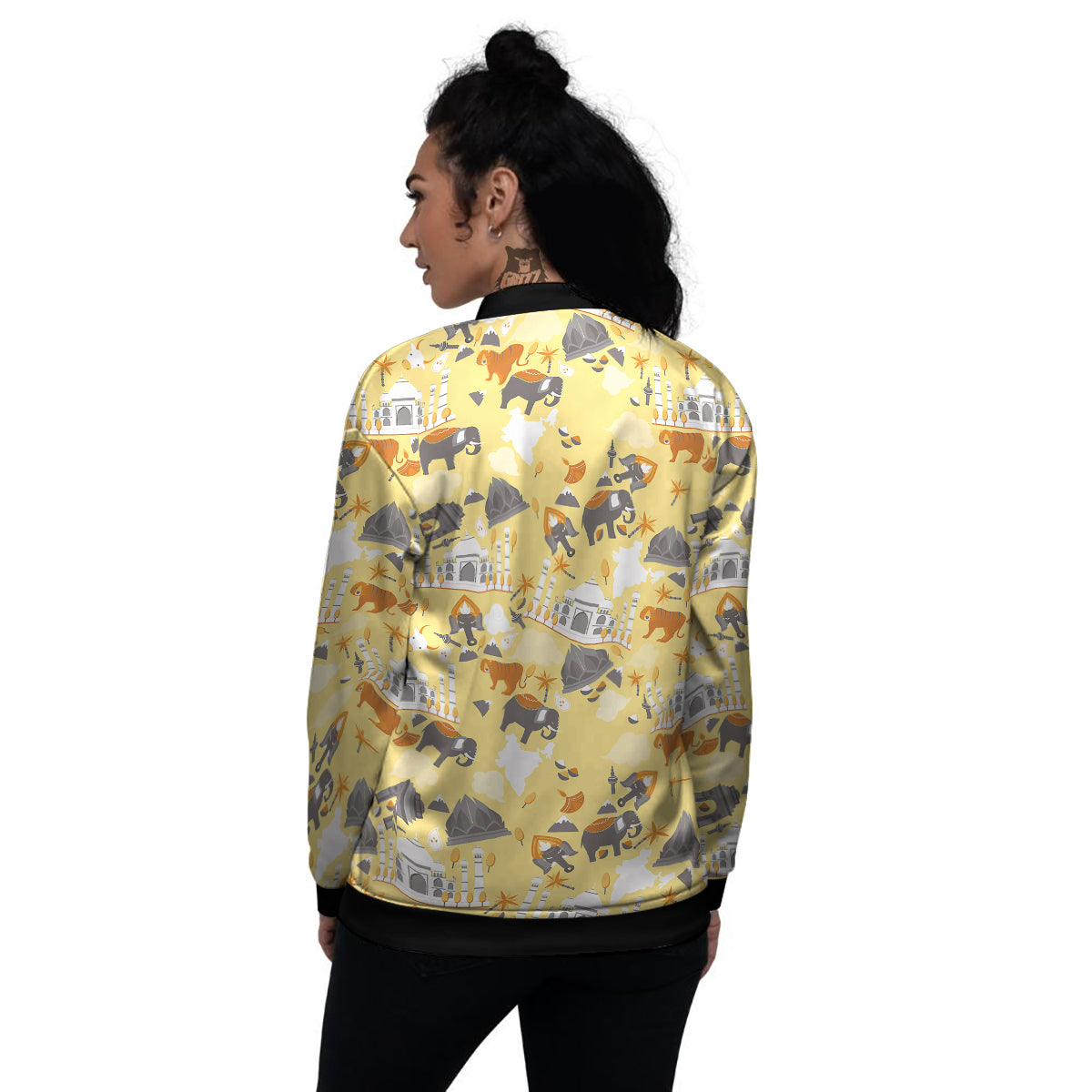 Tiger And Asian Elephant Print Women's Bomber Jacket-grizzshop