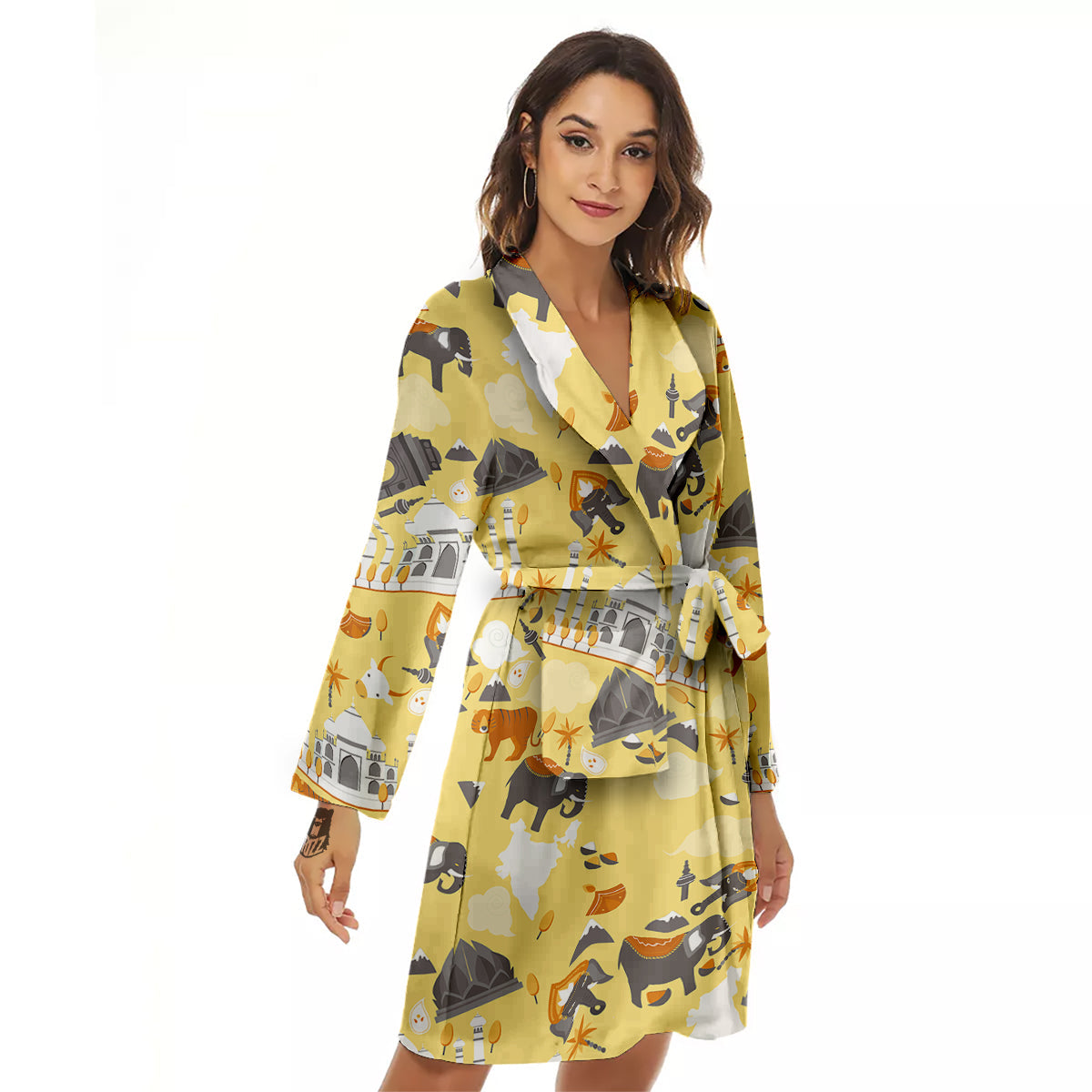 Tiger And Asian Elephant Print Women's Robe-grizzshop