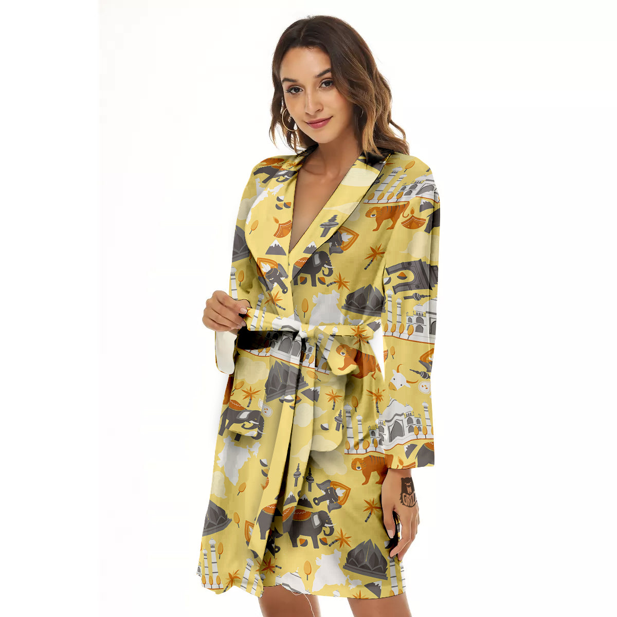 Tiger And Asian Elephant Print Women's Robe-grizzshop