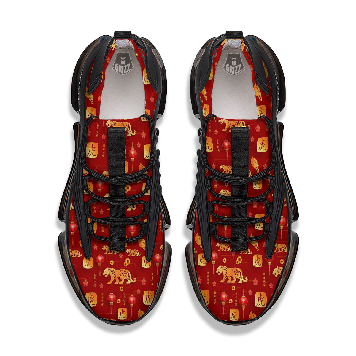 Tiger And Chinese New Year Print Pattern Black Gym Shoes-grizzshop