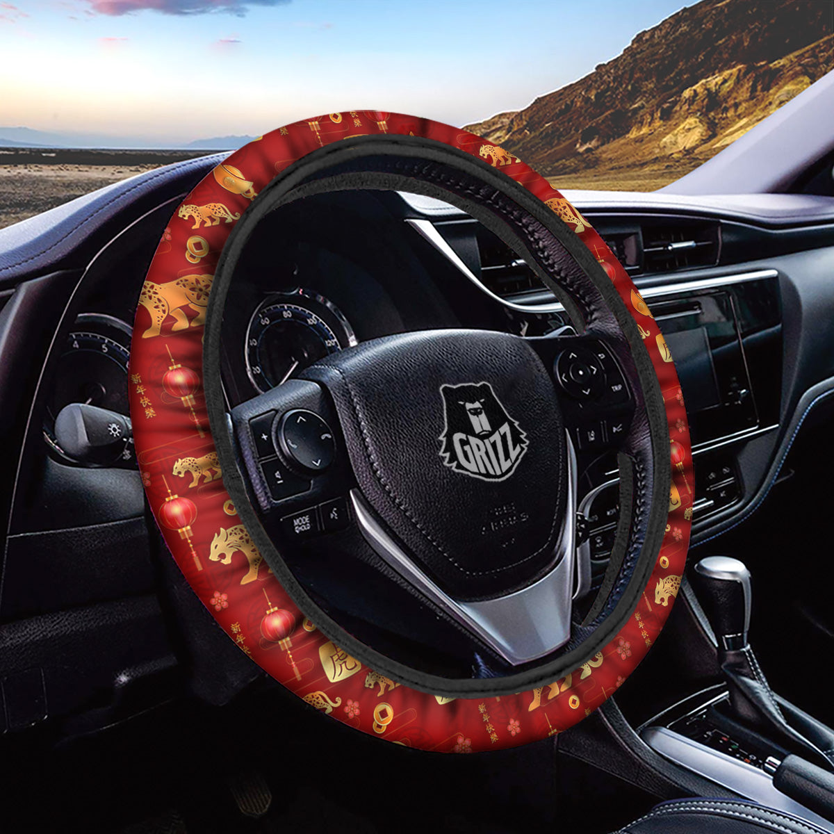 Tiger And Chinese New Year Print Pattern Car Steering Wheel Cover-grizzshop