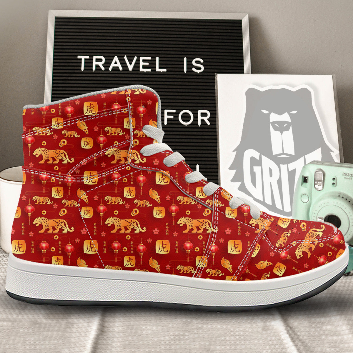 Tiger And Chinese New Year Print Pattern High Top Sneakers-grizzshop