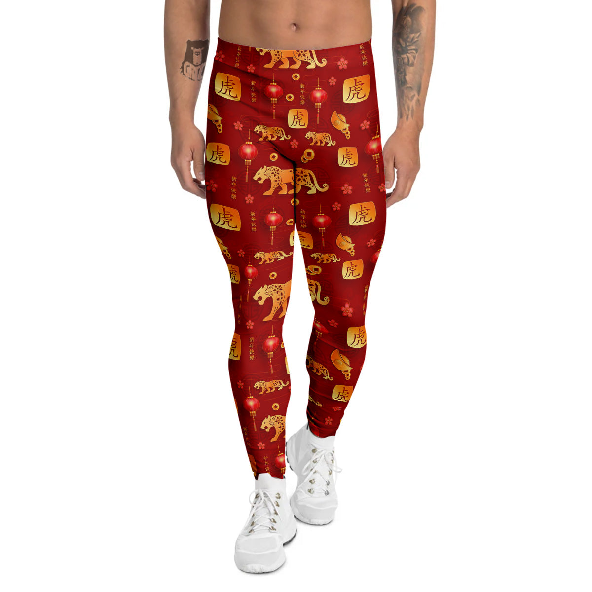 Tiger And Chinese New Year Print Pattern Men's Leggings-grizzshop