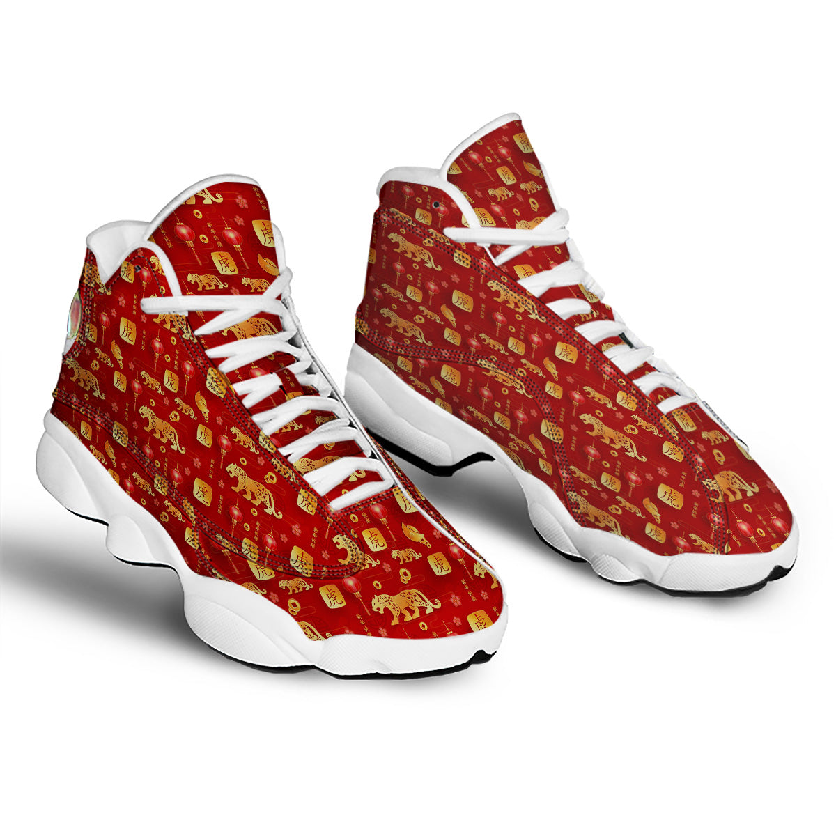 Tiger And Chinese New Year Print Pattern White Basketball Shoes-grizzshop