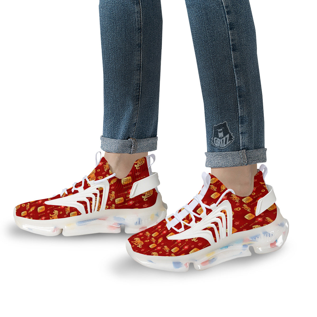 Tiger And Chinese New Year Print Pattern White Gym Shoes-grizzshop
