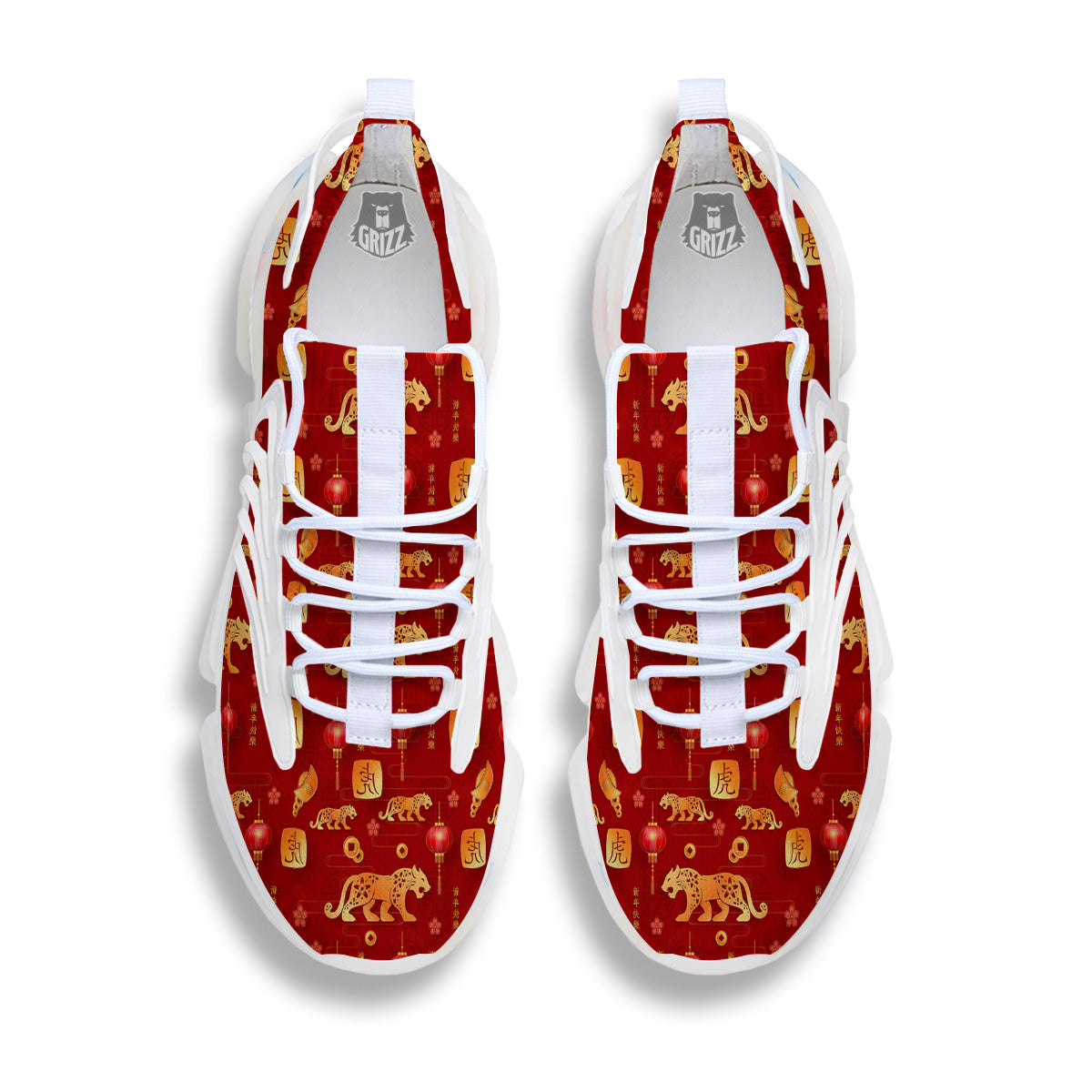 Tiger And Chinese New Year Print Pattern White Gym Shoes-grizzshop