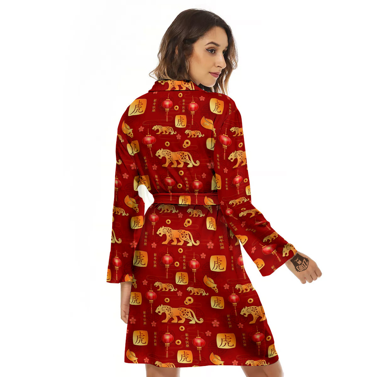 Tiger And Chinese New Year Print Pattern Women's Robe-grizzshop