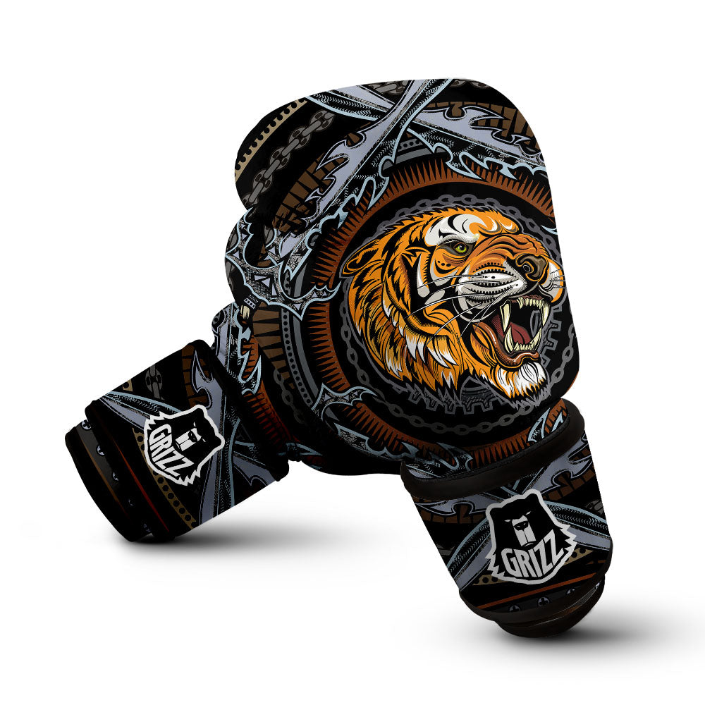 Tiger And Crossed Swords Print Boxing Gloves-grizzshop