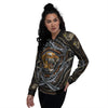 Tiger And Crossed Swords Print Women's Bomber Jacket-grizzshop