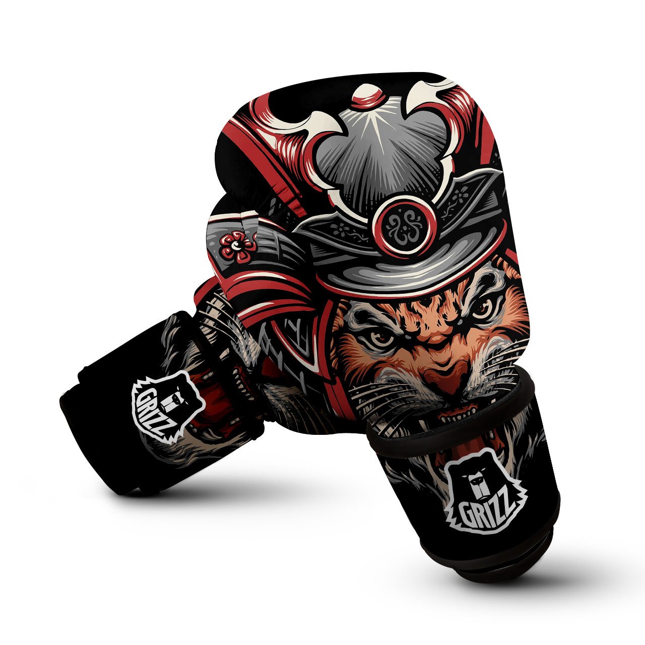 Tiger And Japanese Samurai Print Boxing Gloves-grizzshop