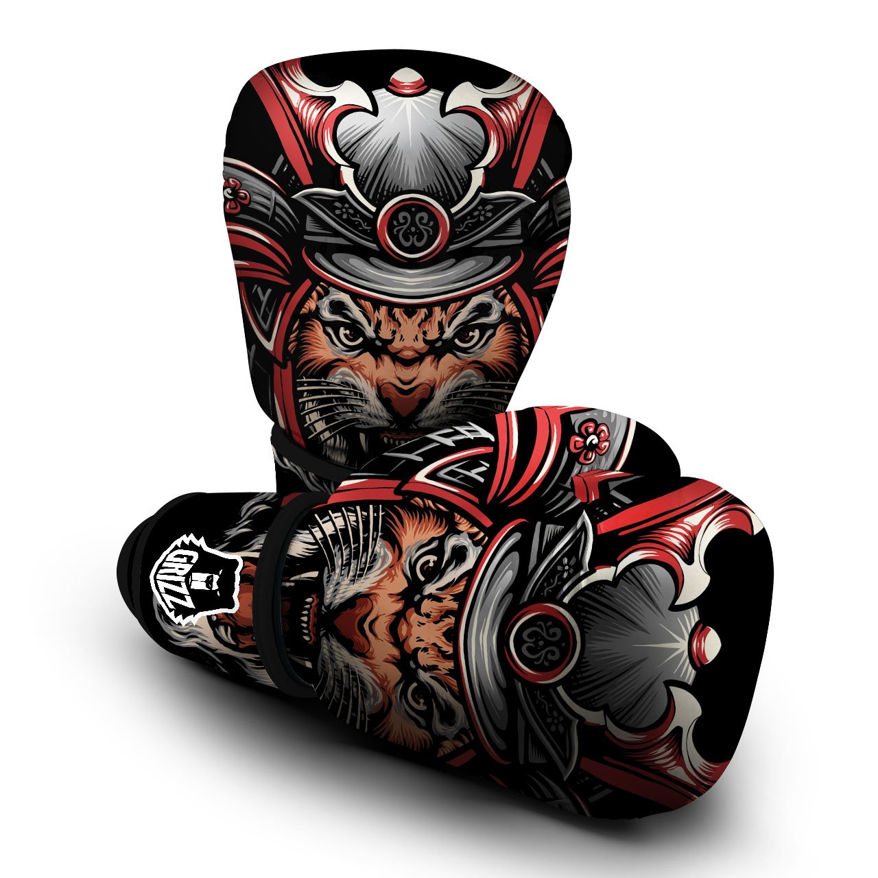 Tiger And Japanese Samurai Print Boxing Gloves-grizzshop