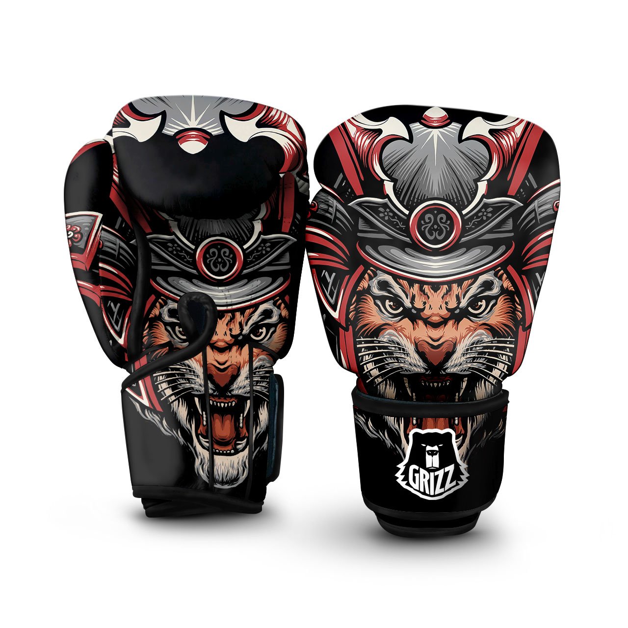 Tiger And Japanese Samurai Print Boxing Gloves-grizzshop