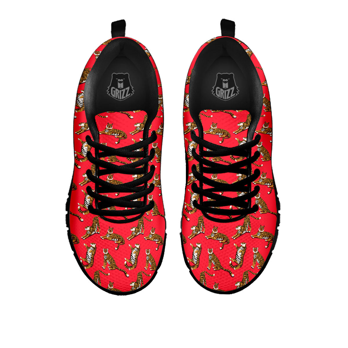 Tiger Cartoon Print Pattern Black Sneaker-grizzshop