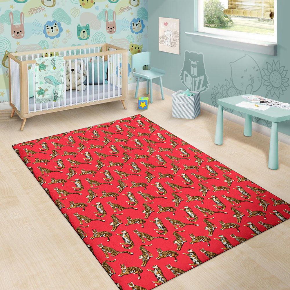 Tiger Cartoon Print Pattern Floor Mat-grizzshop