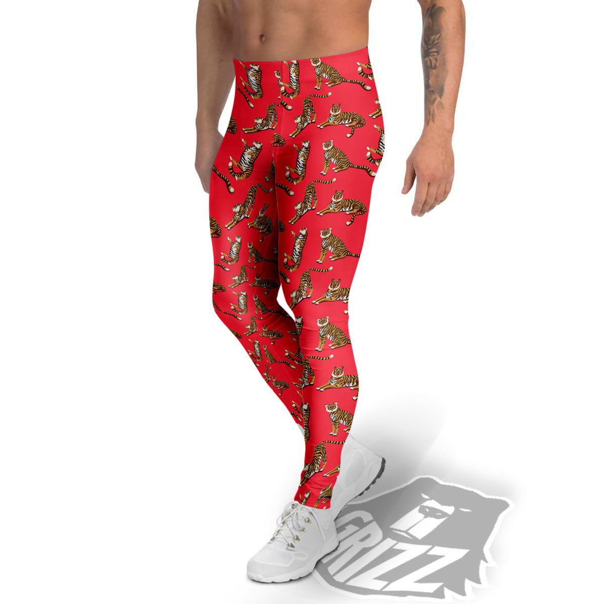 Tiger Cartoon Print Pattern Men's Leggings-grizzshop