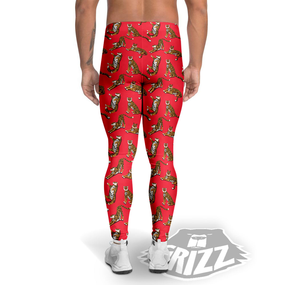 Tiger Cartoon Print Pattern Men's Leggings-grizzshop