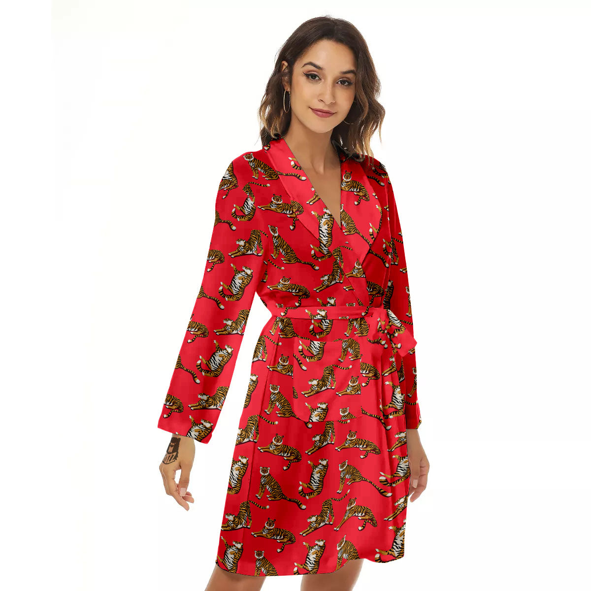 Tiger Cartoon Print Pattern Women's Robe-grizzshop