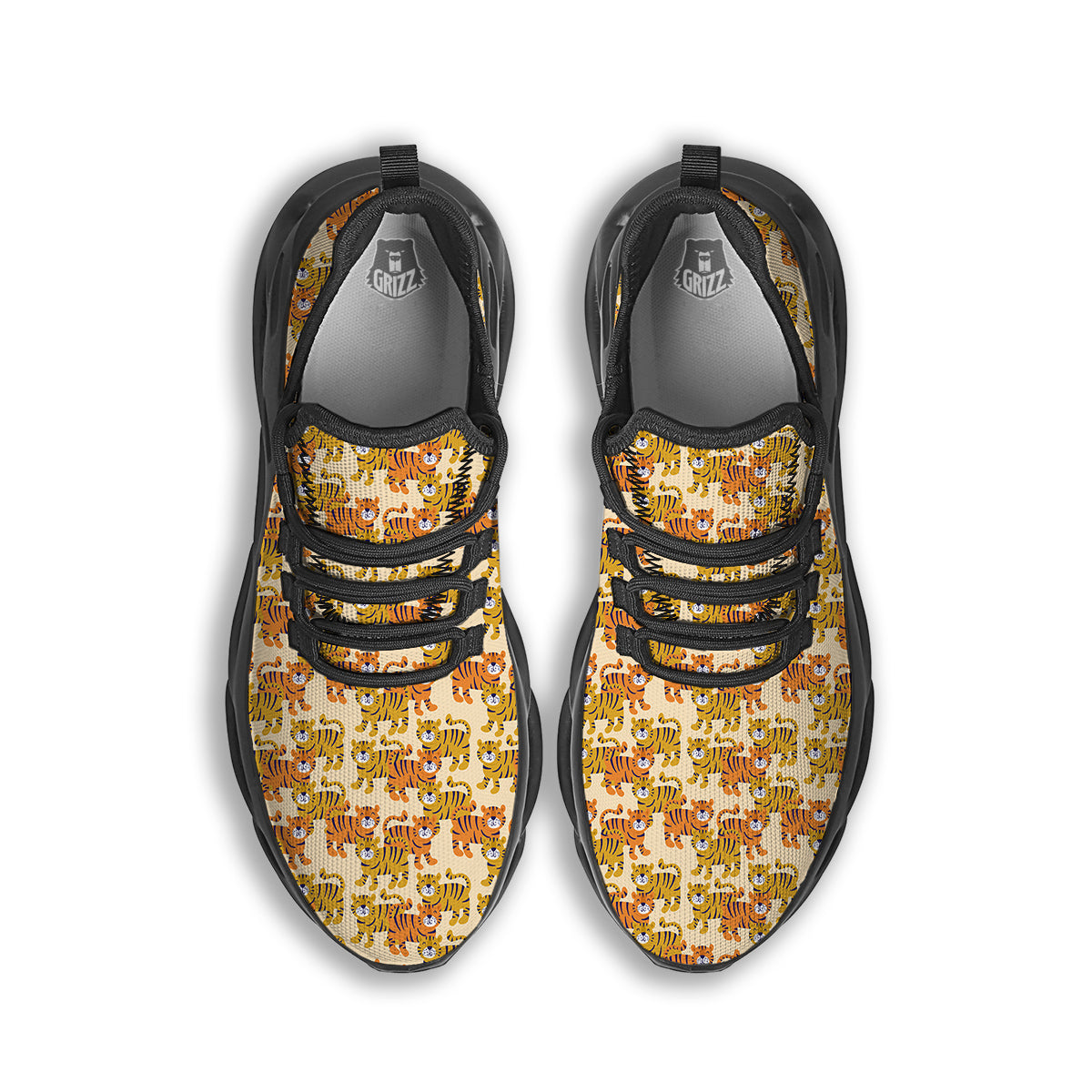 Tiger Cute Print Pattern Black Running Shoes-grizzshop
