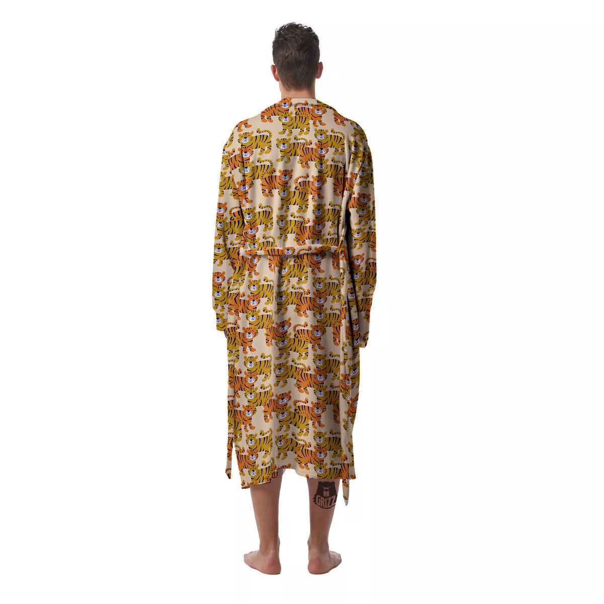 Tiger Cute Print Pattern Men's Robe-grizzshop