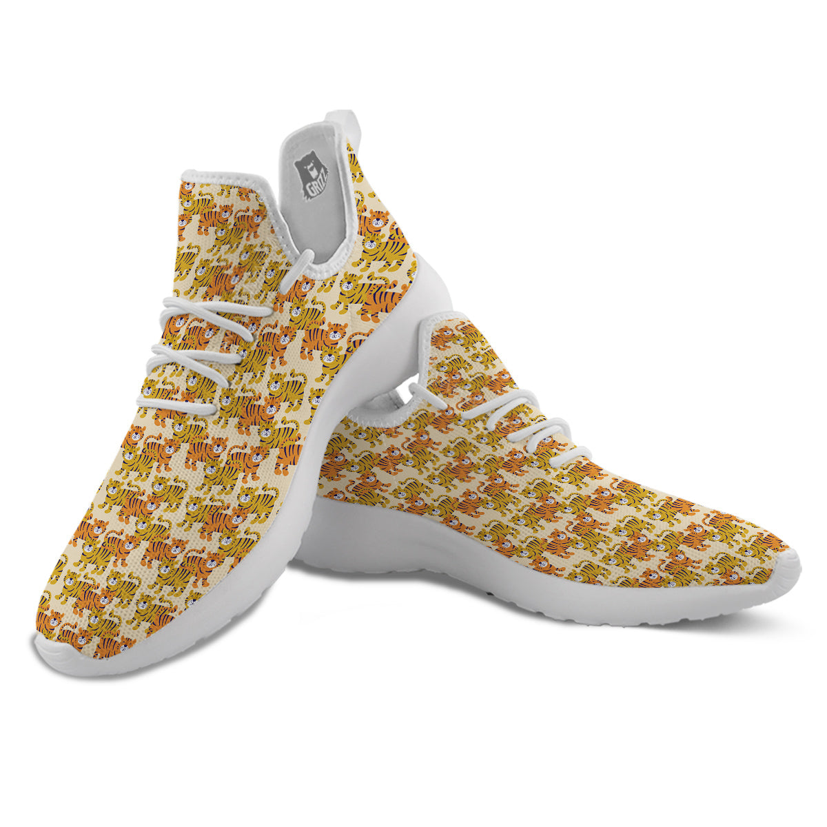 Tiger Cute Print Pattern White Athletic Shoes-grizzshop