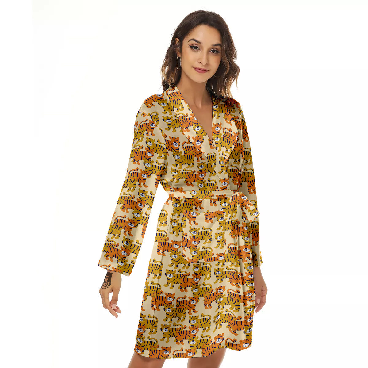 Tiger Cute Print Pattern Women's Robe-grizzshop