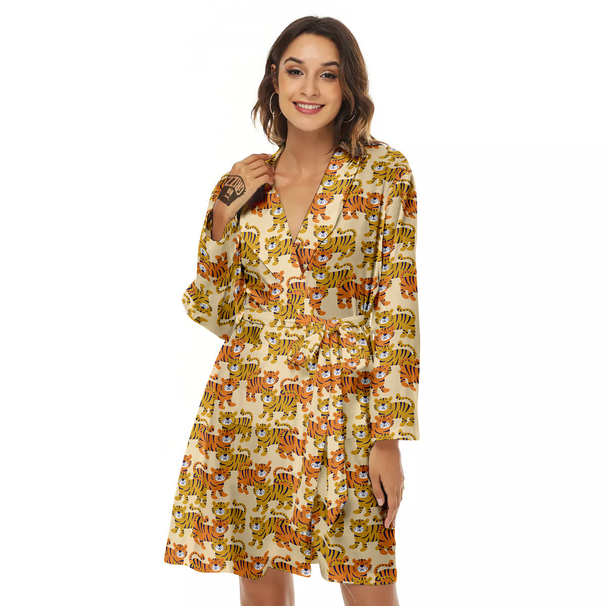 Tiger Cute Print Pattern Women's Robe-grizzshop