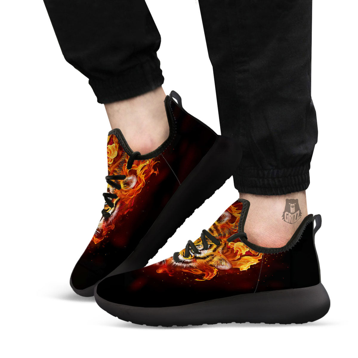 Tiger Flame Print Black Athletic Shoes-grizzshop