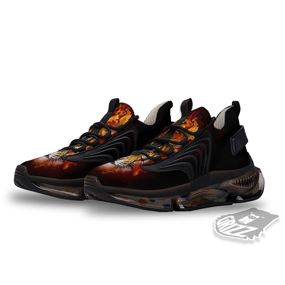 Tiger Flame Print Black Gym Shoes-grizzshop