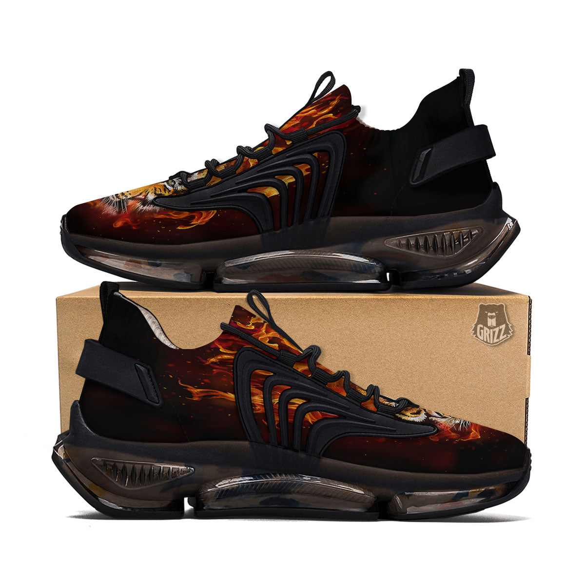 Tiger Flame Print Black Gym Shoes-grizzshop
