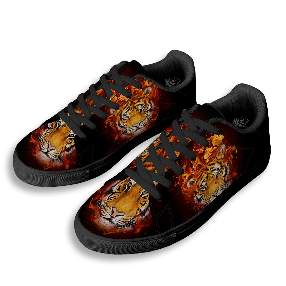 Tiger Flame Print Black Low Top Sneakers-grizzshop