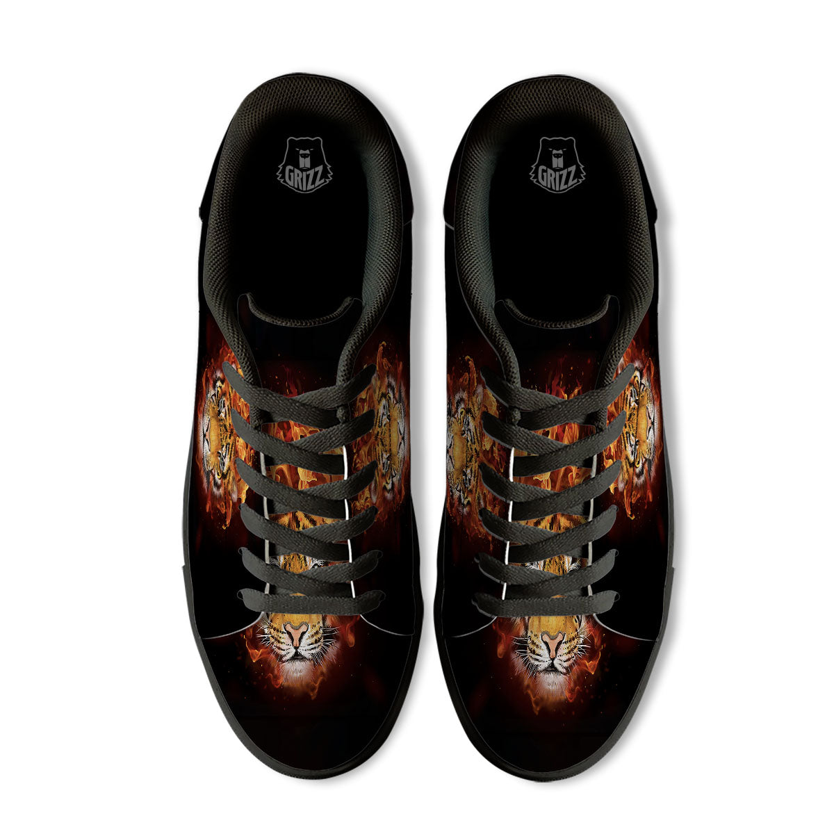 Tiger Flame Print Black Low Top Sneakers-grizzshop